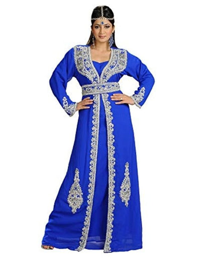 Turquoise Blue & White Embroidery Nadia Tunic Dress - Moroccan Tunic